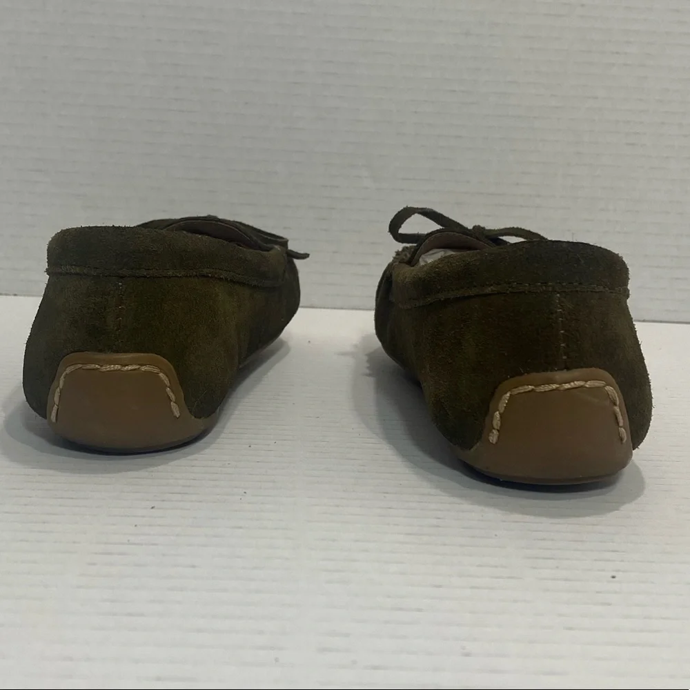 Lucky Brand Awra Olive Green Suede Leather Moccasin Flats Shoes Size 8